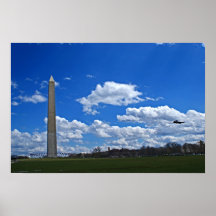 Washington Monument and Marine One Helicopter Poster