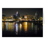 Water Bay City Lights Reflections Ripples Nighttim Greeting Card