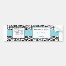 Water Bottle Label Black Damask Baby Blue Bumper Stickers