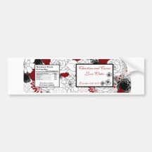 Water Bottle Label Black Flowers Red Leaves Bumper Stickers