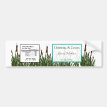 Water Bottle Label Cattail/Dragonfly in Color Gree Bumper Sticker