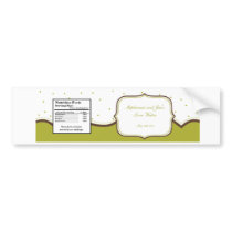 Water Bottle Label Green and Brown Damask