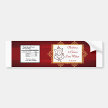 Water Bottle Label Lord Ganesha/Hindu Red Spiritua Bumper Stickers