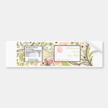 Water Bottle Label Spring Pink/Green Floral Bumper Stickers