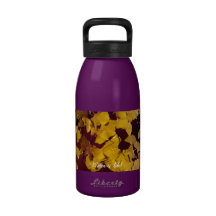Water Bottle with yellow leaves and water slogan