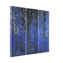 Water Lilies and Weeping Willow Branches -  Monet Stretched Canvas Print