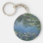 Water Lilies, Monet, Vintage Impressionism Flowers Keychain