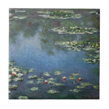 Water Lilies, Monet, Vintage Impressionism Flowers Ceramic Tile