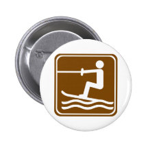 Water Skiing Highway Sign Pinback Buttons