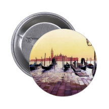"Water Taxis" Gondola Scene Watercolor Buttons