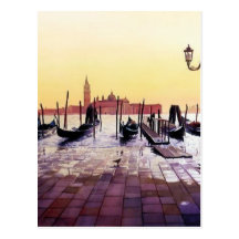 "Water Taxis" Gondola Scene Watercolor Post Card