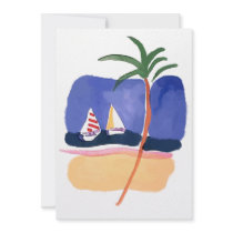 Watercolor Boats, Palm & Beach