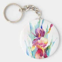 Watercolor Iris Design Key Chains