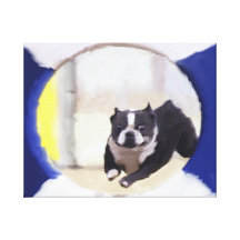 Watercolor painting of a Boston Terrier jumping Canvas Prints