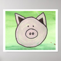 Watercolor Pig Poster