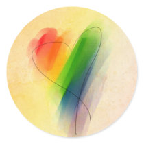 Watercolor Rainbow Heart Round Sticker
