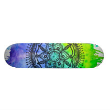Watercolor Splatter Mandala Skateboard | Megaflora