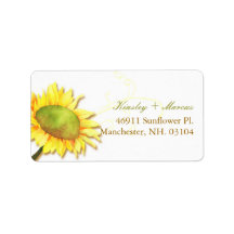 Watercolor Sunflower Wedding Couple Address Labels
