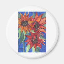 Watercolor Sunflowers Fridge Magnets