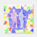 Watercolour sillouttes of two guitar players blue refrigerator magnets
