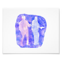Watercolour sillouttes of two guitar players blue photograph
