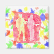 Watercolour sillouttes of two guitar players Pink Refrigerator Magnet