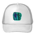 Watercolour sillouttes of two guitar players teal trucker hat