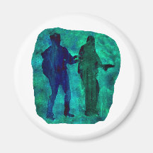 Watercolour sillouttes of two guitar players teal fridge magnets