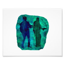 Watercolour sillouttes of two guitar players teal photo print