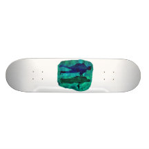 Watercolour sillouttes of two guitar players teal custom skate board