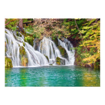 Waterfall and Lake in Autumn Custom Invitations