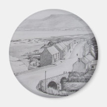 Waterfoot, County Antrim pencil drawing by Joanne  Refrigerator Magnet