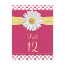Watermelon Pink Polka Dot Daisy Table Cards