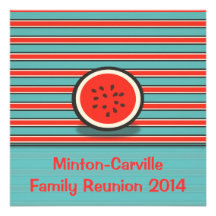 Watermelon Stripes Family Reunion Party Invitation