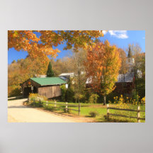 Waterville Vermont Covered Bridge and Village Print