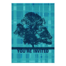 Watery Plaid & Tree Invitation