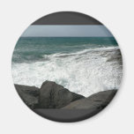 Wave Breaking On Big Rocks Fridge Magnet