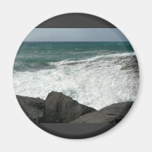 Wave Breaking On Big Rocks Fridge Magnet