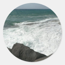 Wave Breaking On Big Rocks Round Sticker