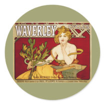 Waverley Cycles - Art Nouveau - Alphonse Mucha Round Stickers