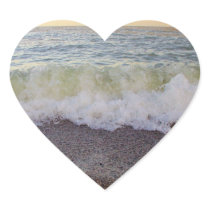 Waves Hitting the Beach Shore 2 Heart Stickers
