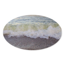 Waves Hitting the Beach Shore 2 Oval Stickers