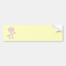 Waving Cute Baby, on yellow stripes. Bumper Sticker