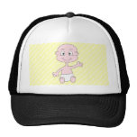 Waving Cute Baby, on yellow stripes. Custom Trucker Hats