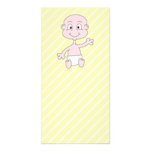 Waving Cute Baby, on yellow stripes. Custom Photo Greeting Card