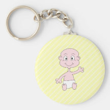 Waving Cute Baby, on yellow stripes. Key Chains