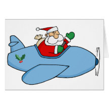 Waving Kris Kringle Flying His Christmas Plane Greeting Cards