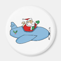 Waving Kris Kringle Flying His Christmas Plane Refrigerator Magnet