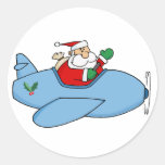 Waving Kris Kringle Flying His Christmas Plane Stickers