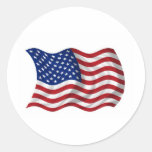 waving US American flag Round Stickers